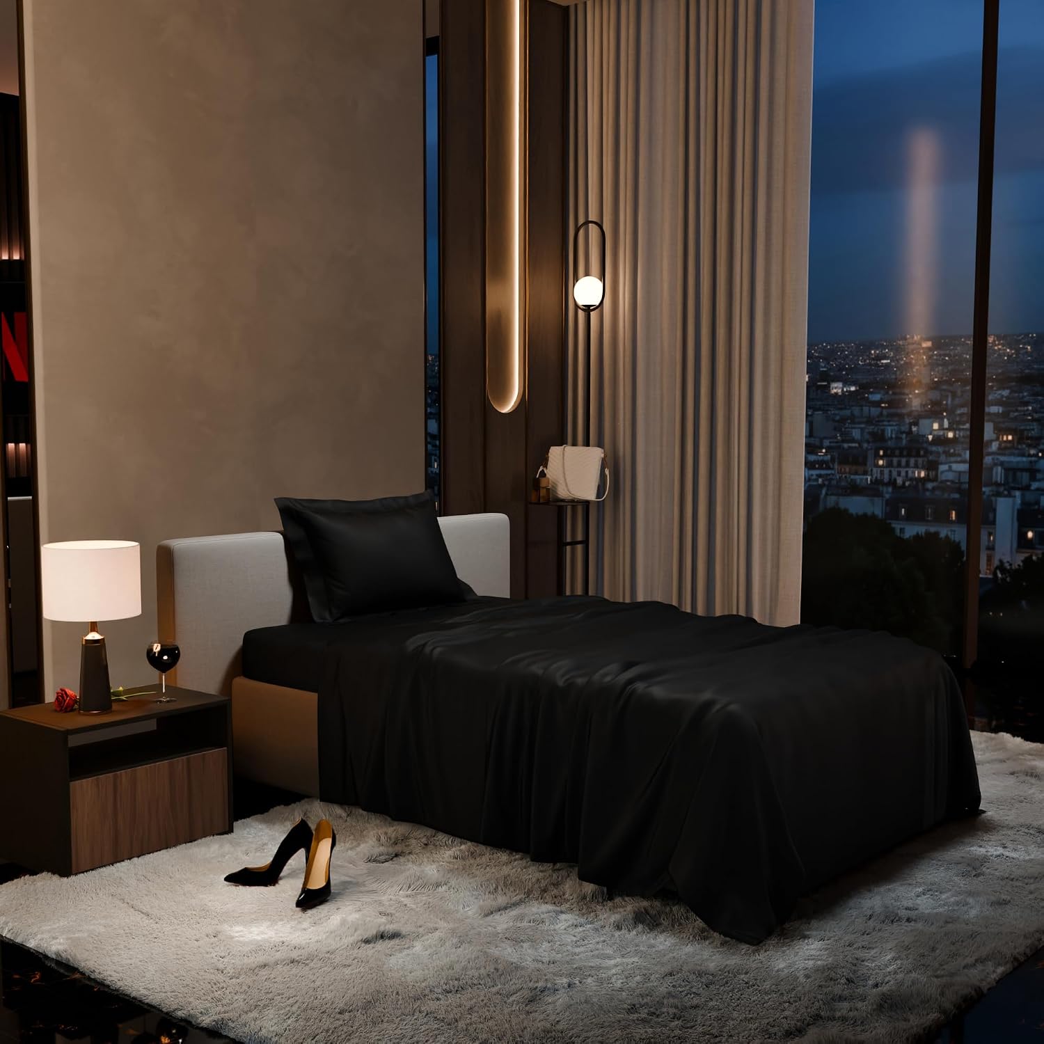 Single Bedsheet With 1 Pillow Cover - 60 X 90 Inches, Black | Premium Bedding Set, Home Decor, Wedding Gift For Couples, Housewarming, Anniversary