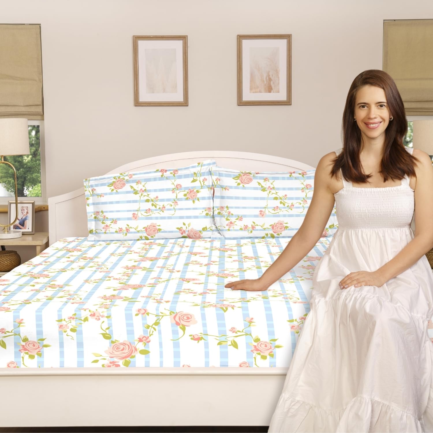 King Size Pure Cotton Bedsheet With 2 Pillow Covers | 108 X 108 Inches, White & Peach | Perfect For Gifting On Weddings, Housewarmings, Or Anniversaries