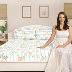 King Size Pure Cotton Bedsheet With 2 Pillow Covers | 108 X 108 Inches, White & Peach | Perfect For Gifting On Weddings, Housewarmings, Or Anniversaries