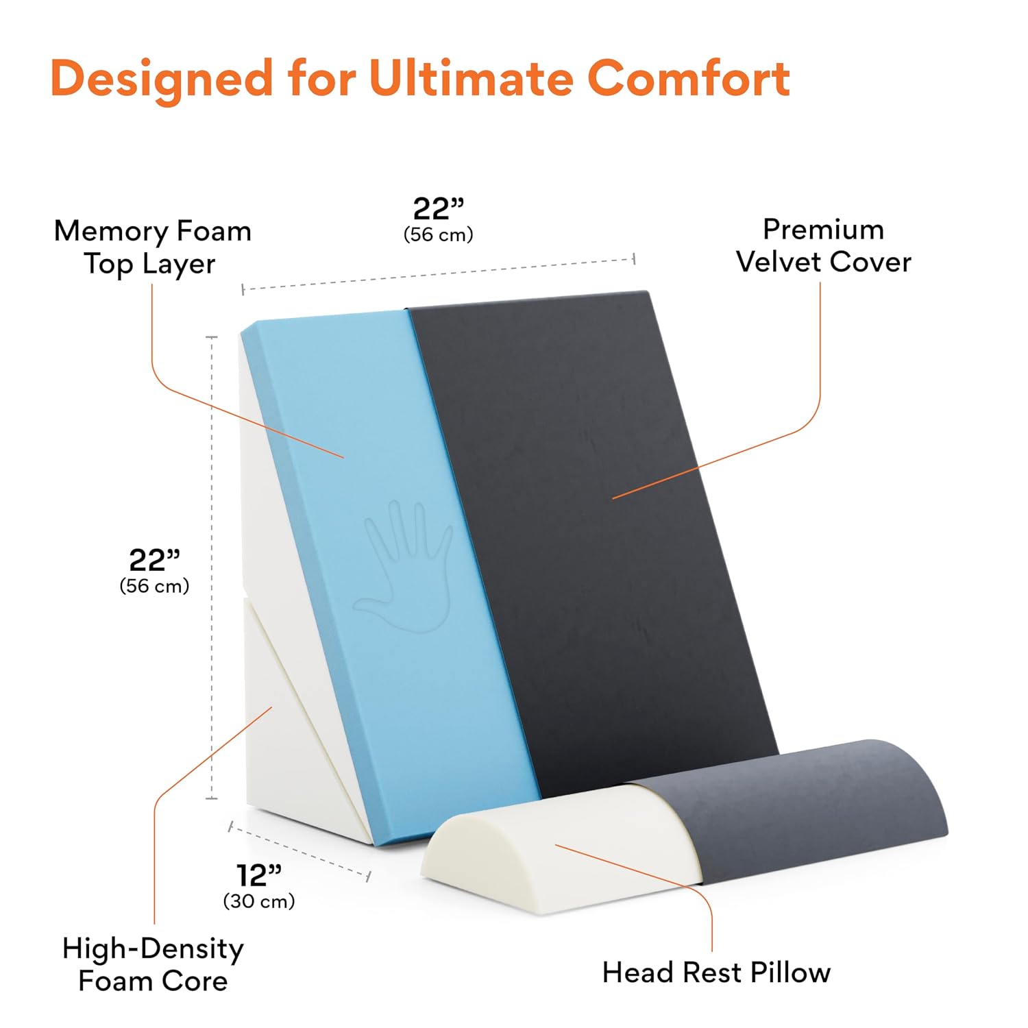 Adjustable Wedge Pillow, Memory Foam Pillow For Head, Back Support, Dark Grey - 22 X 22 X 12 Inch | Wedge Cushion, Acid Reflux, Snoring, Gerd, Leg Elevation, Pregnancy | Comfortable Pillow