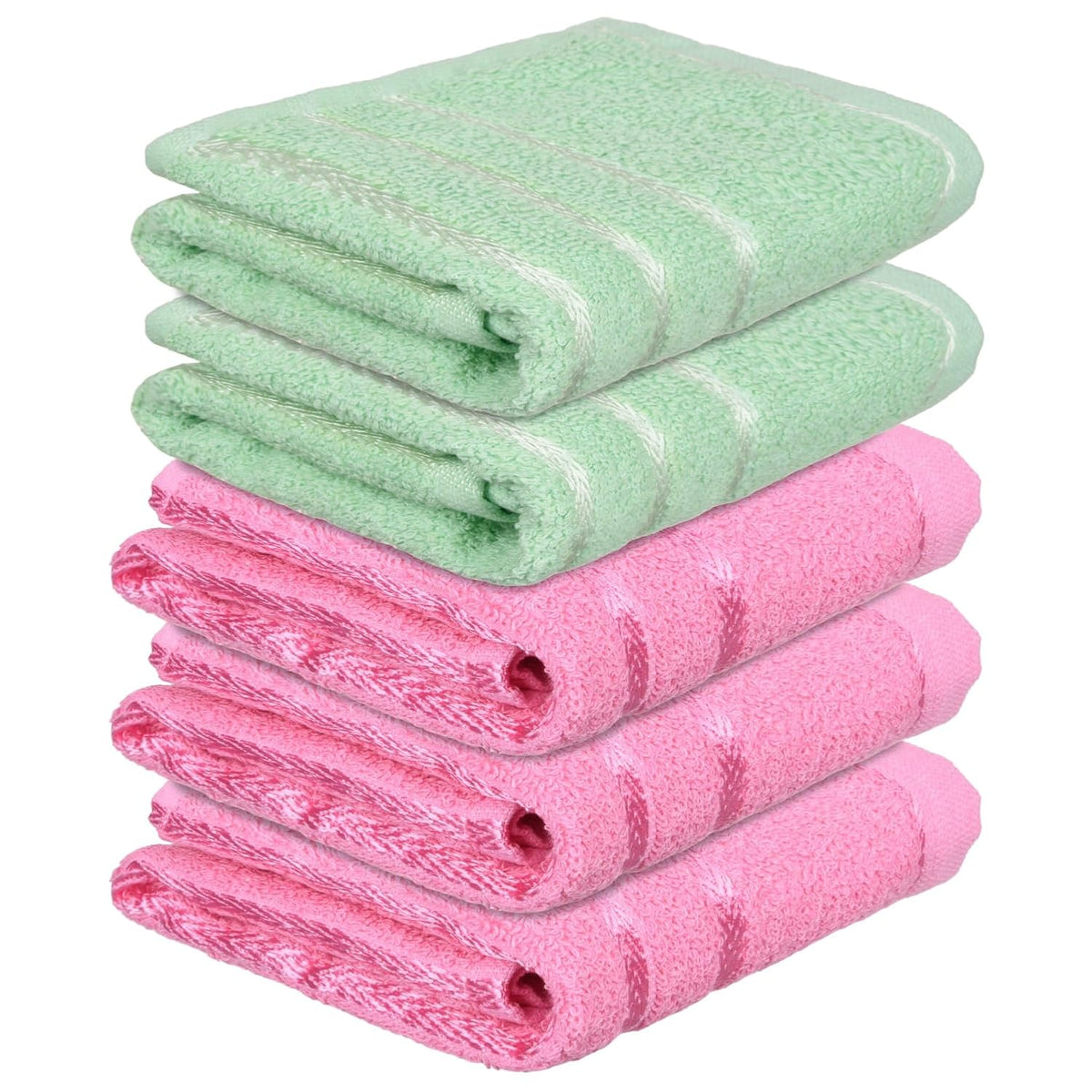 Kuber Industries Face Towel 1000 Gsm | Towels For Daily Use Workout Hand Towel | Lining Design | Pack Of 5 (Green & Pink)
