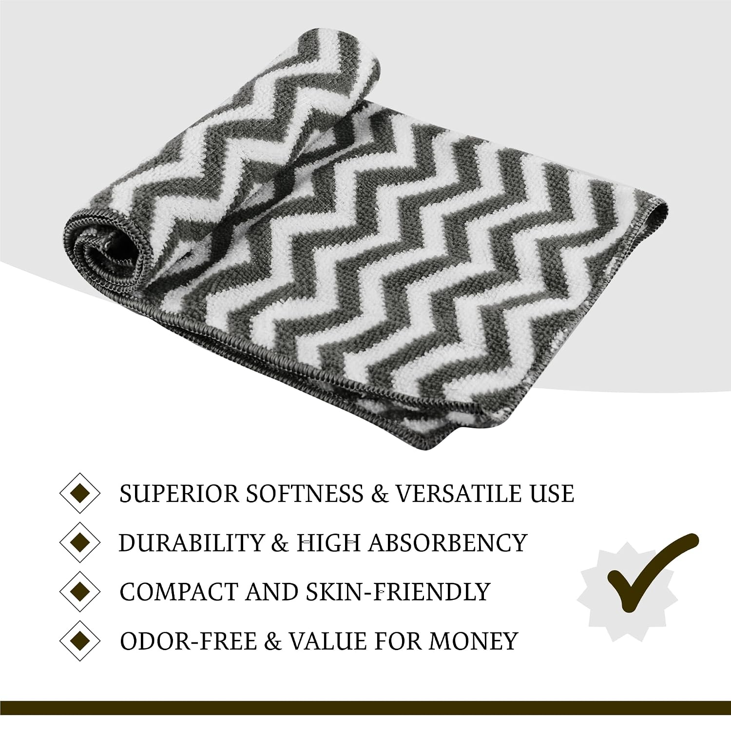 Kuber Industries Super Absorbent & Reusable Microfibre Face Towel 1800 Gsm (Zig Zag Grey) - Pack Of 24