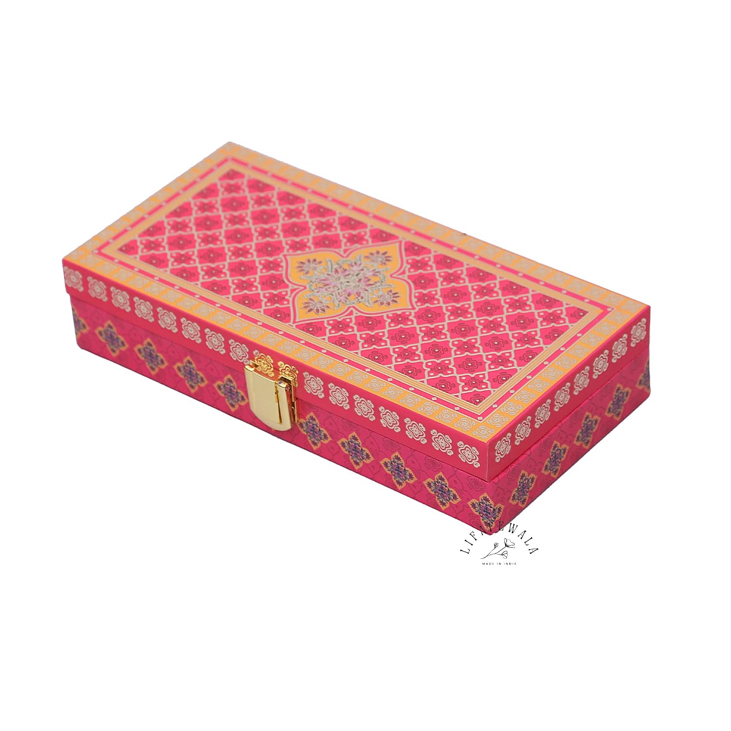 Designer Rectangular Shaped Cash Box, Shagun Box, Gift Box, Gaddi Box, Jewellery Box, Shagun Envelope In Floral Design, Colour - Pink