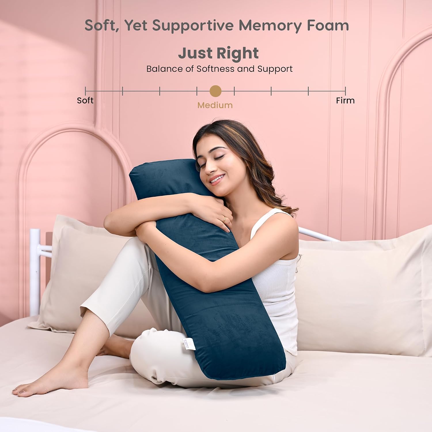 Memory Foam Half Body Pillow, For Sleeping & Hugging, Pregnancy, Navy Blue - 30 X 10 X 5 Inches | Long Cuddle Pillow Suitable For Side Sleepers & Back Support | Velvet Cover, Multipurpose