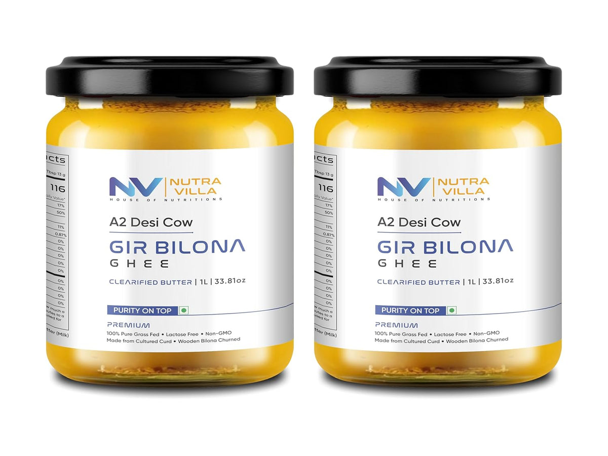 Organic A2 Gir Bilona Cow Ghee By Nutravilla | Rich In Nutrients & Healthy Pure A2 Ghee Perfect For Weight Loss | 2 Litre (1 Litr * 2) 67.6 Ounce | Jar Pack