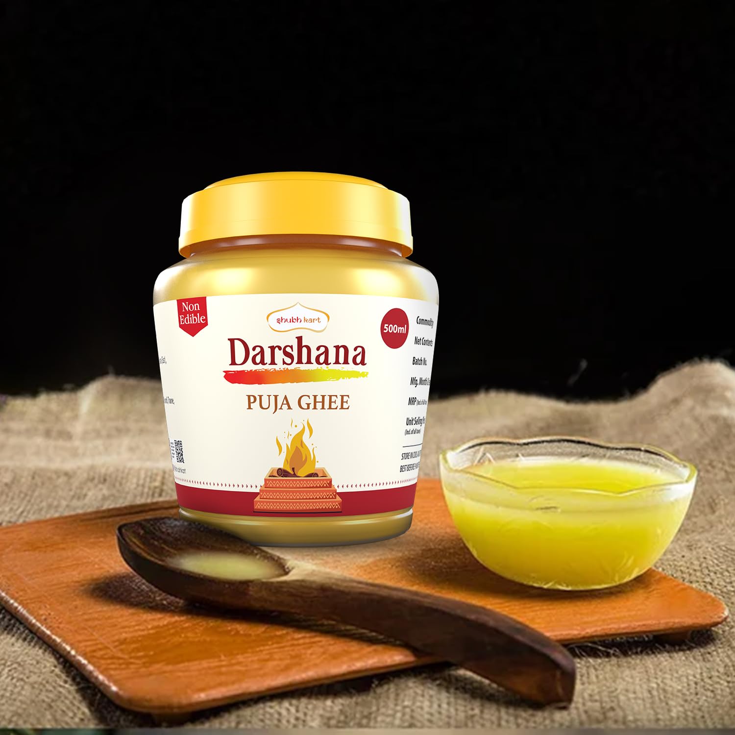 100% Pure Darshana Puja Ghee By Shubhkart | Desi Puja Ghee For Diya & Batti Perfect For Festivals | (500ml) 16.9 Ounce | Jar Pack