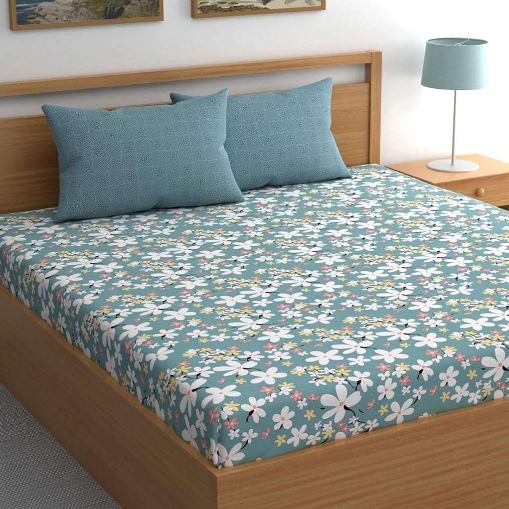 Super King Size Bedsheet For Double Bed With 2 Pillow Cover - 108 X 108 Inches, Sky Blue | Handcrafted Using Traditional Techniques | Perfect For Gifting Anniversaries, Birthdays