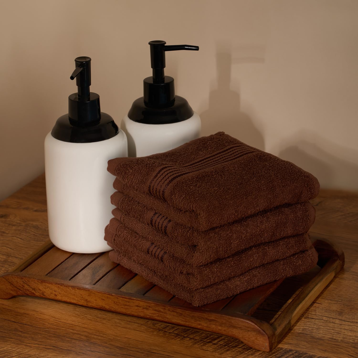 Kopa Quick Dry 100% Cotton Soft Terry Face Towel 640 Gsm | Quick Dry 100% Cotton Super Absorbent, Lightweight (D'Ross) Face Towel (Brown)- Pack Of 4