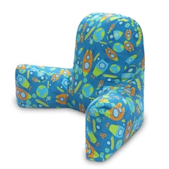 Backrest & Reading Pillow, Bed Support Pillow With High Armrests, Blue Color | Aztec Rocket Printed, 100% Cotton Removable Velvet Cover | For Back & Shoulder Support - Pack Of 1