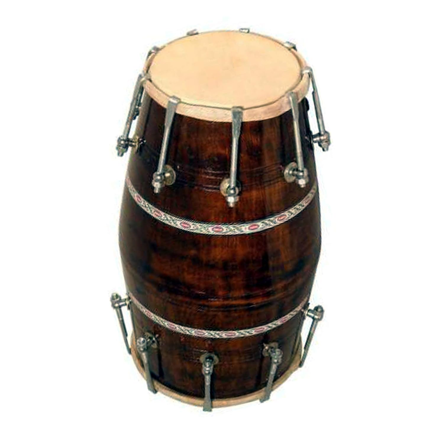 Handmade Wood Dholak Indian Musical Instrument Full Tool Kit - Brown | Perfectly Symmetric Round Dholak - Dholak For Festival, Wedding, Satsang | Very Easy To Tune