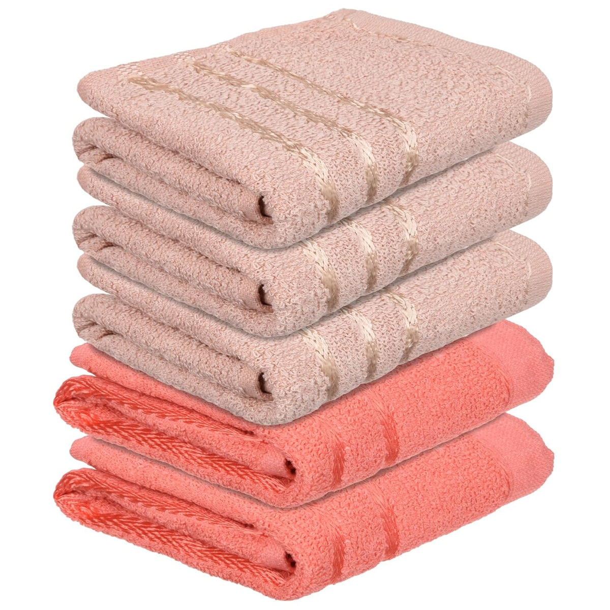 Kuber Industries Face Towel 1000 Gsm | Towels For Daily Use Workout Hand Towel | Lining Design | Pack Of 5 (Orange & Brown)