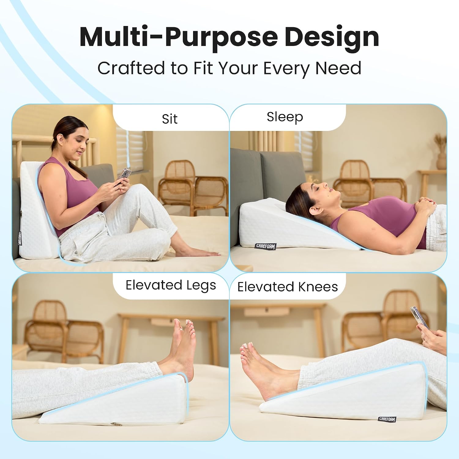 Wedge Pillow Memory Foam For Back Support, White, Wedge Medium Size - 20 X 20 X 7 Inch | Wedge Cushion Pillow, Acid Reflux, Snoring, Gerd, Leg Elevation, Pregnancy, Washable Cover