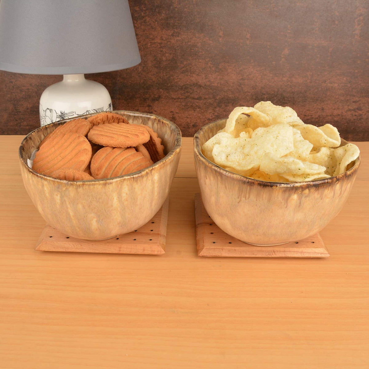 Handmoulded Studio Pottery Snack Bowls In Brown - Set Of 2, 400ml Each | Decorative Bowls For Kitchen