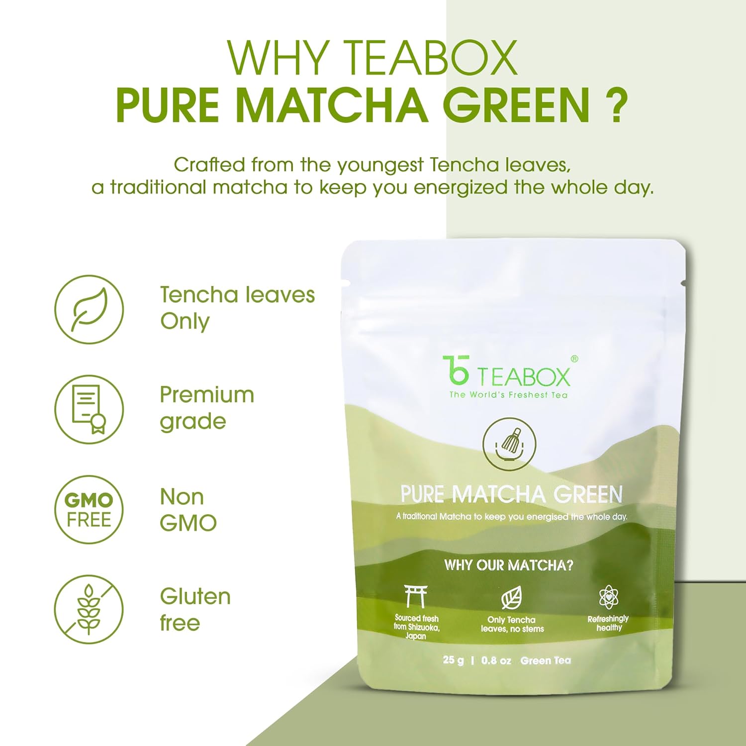 Teabox Pure Matcha Green Tea Powder - 25gm, 0.8 Ounce | Fresh Authentic Premium Matcha From Youngest Tencha Leaves - Sourced From Shizuoka, Japan