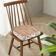 Soft & Comfortable Cotton Chair Cushion Pillow For Sitting, Check Print - Brown | For Pain Relief, Pillow For Office Work & Posture Support | Sitting Cushion & Back Rest For Chair