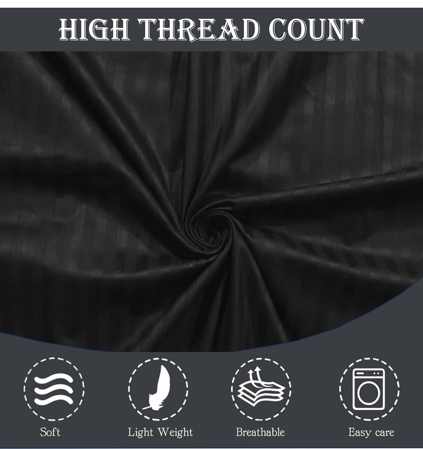 Striped Black Bedsheet For King Size With 2 Pillow Cover (90 X 95 Inches) | Softer & Durable For All Season | Ideal For Daily Use Home Bedsheet