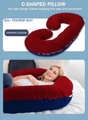 C Shaped Pillow, Pregnancy Pillow For Maternity & Baby Nursing - Dark Blue & Maroon | Pregnant Women Stomach, Spine, Neck Support, Velvet Outer Cover With Zip, Adjustable, Full Body Pillow