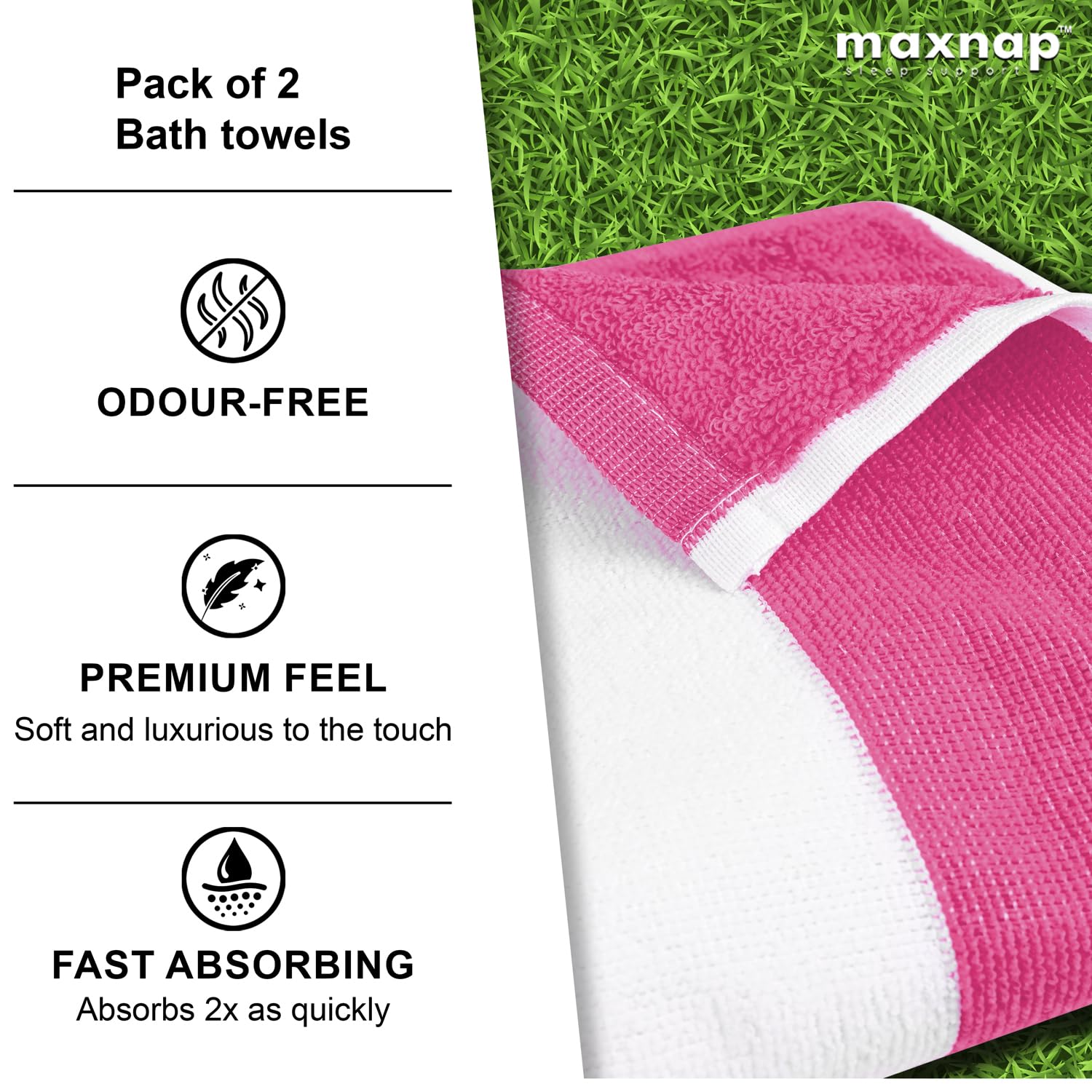 Maxnap Sunstripe Premium Cabana Striped Towel 600 Gsm | 100% Cotton, Soft & Quick-Dry Pool Towels - Set Of 2 (Pink)