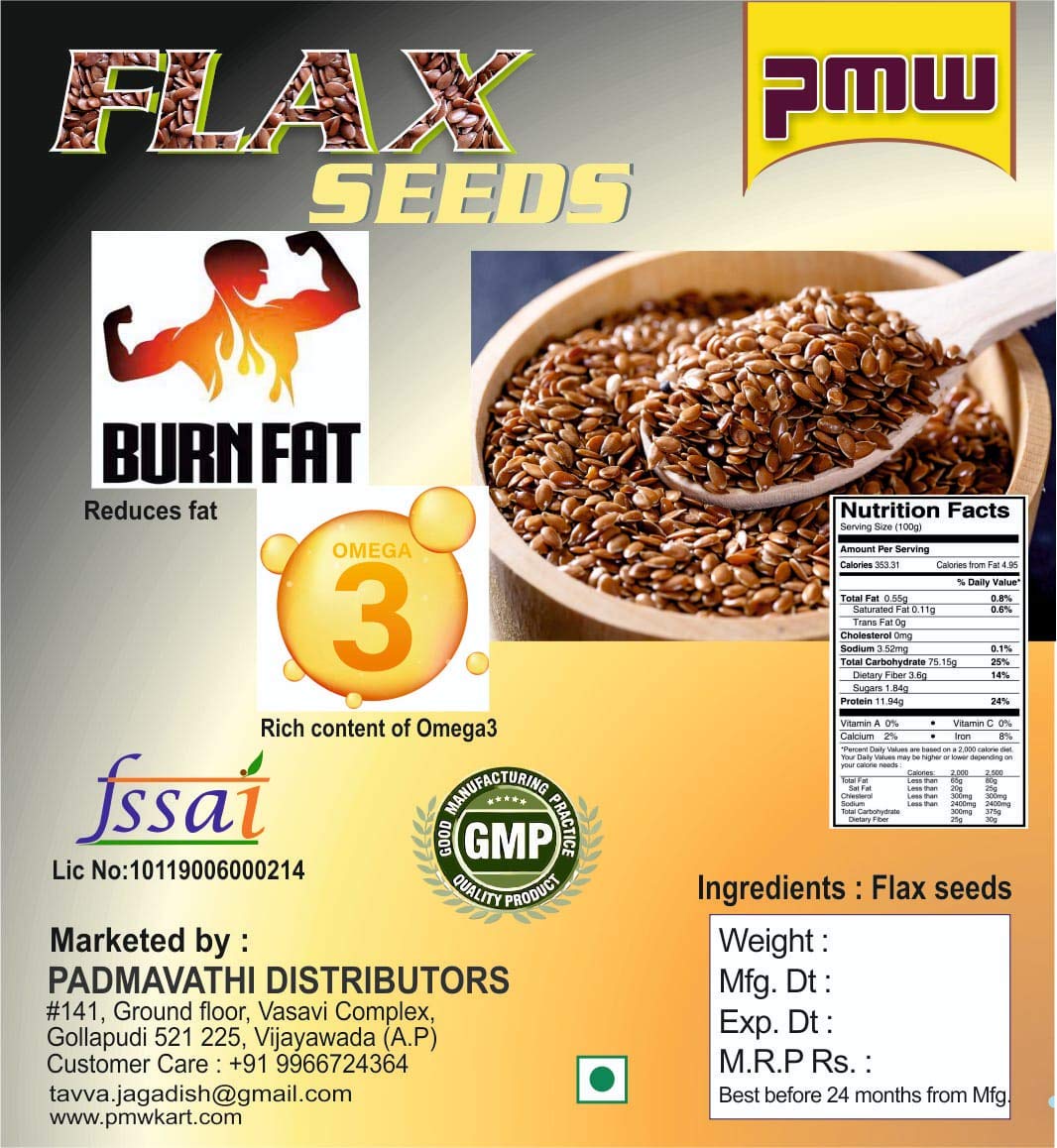 Pmw Flax Seed Omega 3 Fatty Acids Avisa Ginjalu, With Essential Nutrients, Including Omega-3 Fatty Acids, Fiber, And Lignans, Promoting Heart Health | 1 Kg 2.2lbs