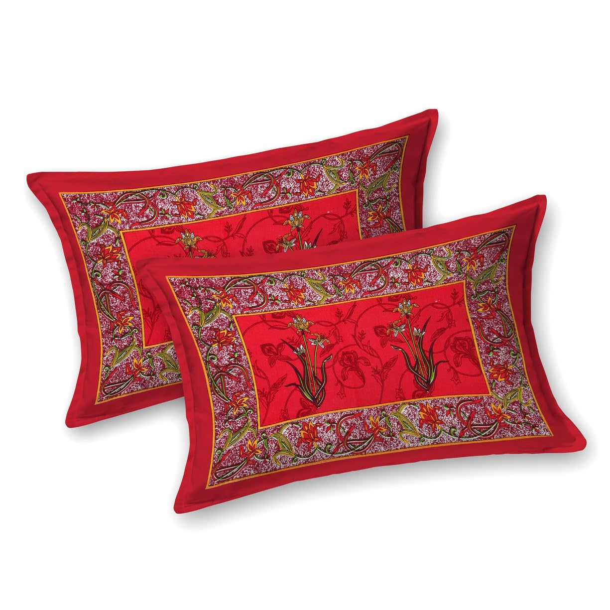 Jaipuri Bedsheets For Double Bed King Size With 2 Pillow Covers - 90 X 100 Inches, Red | Soft & Durable For Everyday Use & Bedroom - All Season Comfort