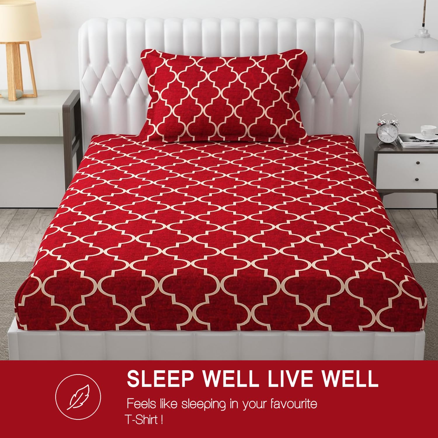 Soft Microfiber Single Bedsheet With 1 Pillow Covers - 60 X 90 Inches, Maroon Vector Design | Wrinkle Free Design & Easy To Wash | Refreshing Your Bedroom Look