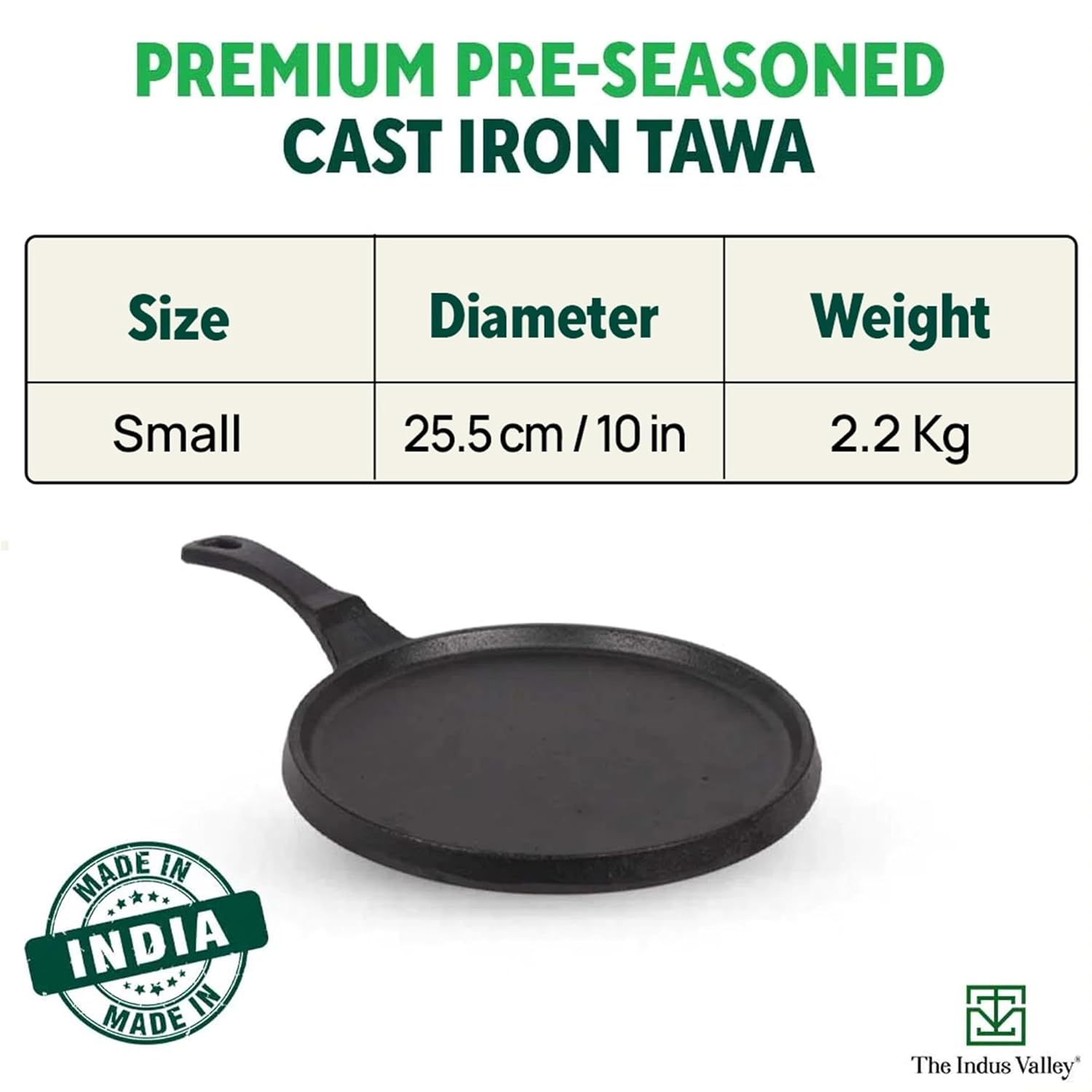 Pre-Seasoned Black Cast Iron Tawa For Dosa, Chapathi With Silicone Grip - 25.5cm, 10 Inch, 2.1 Kg | Induction Friendly, Naturally Nonstick, 100% Pure & Toxin-Free, No Chemical Coating