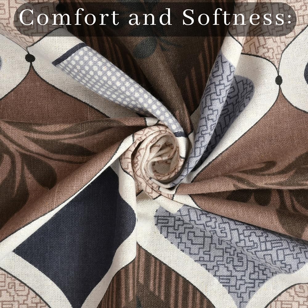 100% Pure Cotton Double Bedsheet With 2 Pillow Covers - 90 X 90 Inches, Brown & White | Soft, Breathable & Skin-Friendly Fade Resistant Double Bedsheet