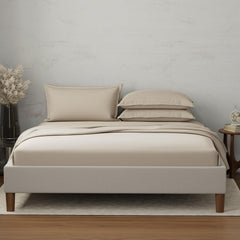 100% Cotton Plain Bedsheet Set With 4 Pillow Covers - 108 X 108 Inches, Beige | 300 Thread Count - Gift For Weddings Or Anniversary King Size Bedsheet