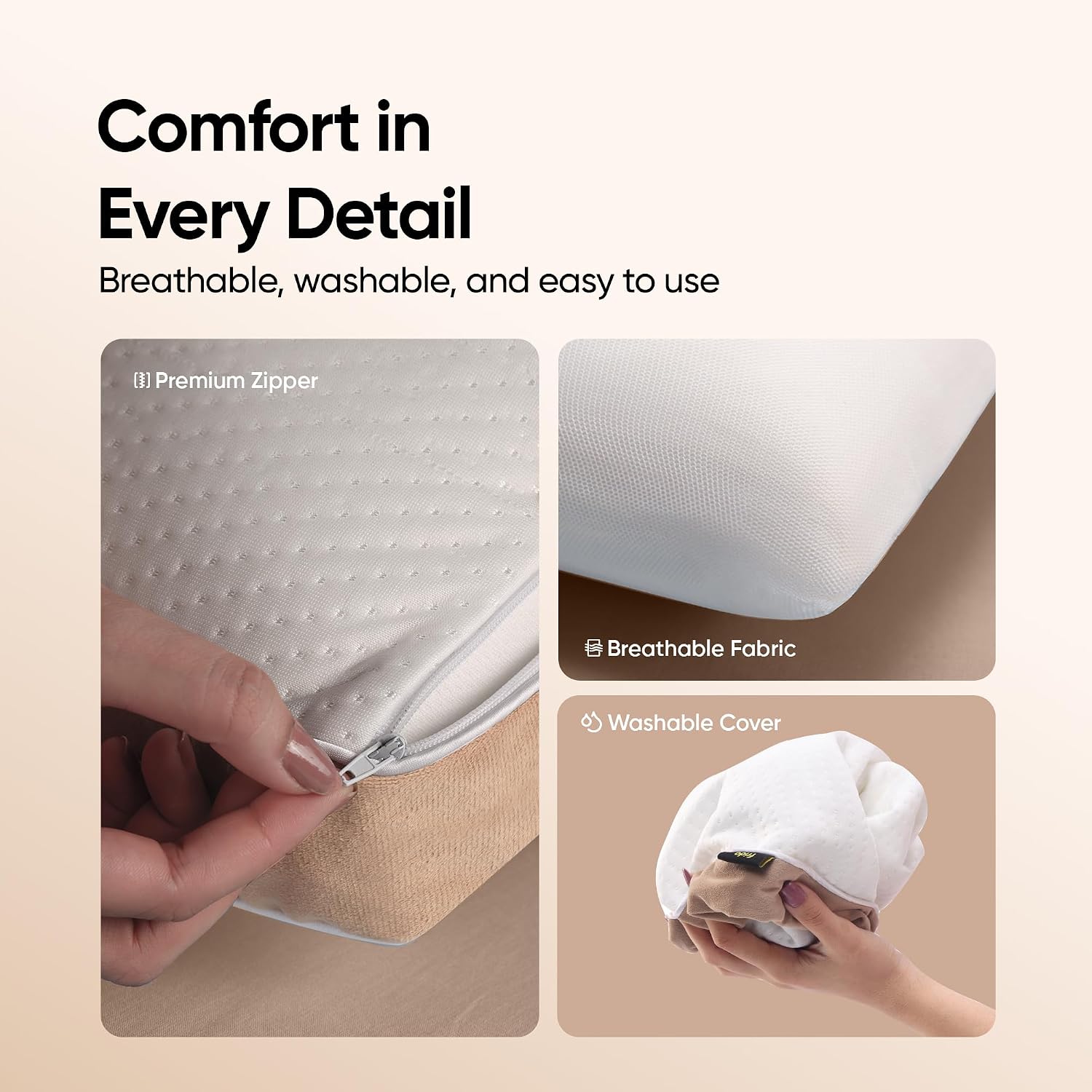 Sleep Plus Memory Foam Pillow, Ergonomic Support For Back, Side Sleepers, White | Durable, Hypoallergenic & Breathable Cool Pillow | For Everyday Use & Neck, Shoulder Pain | Washable Cover