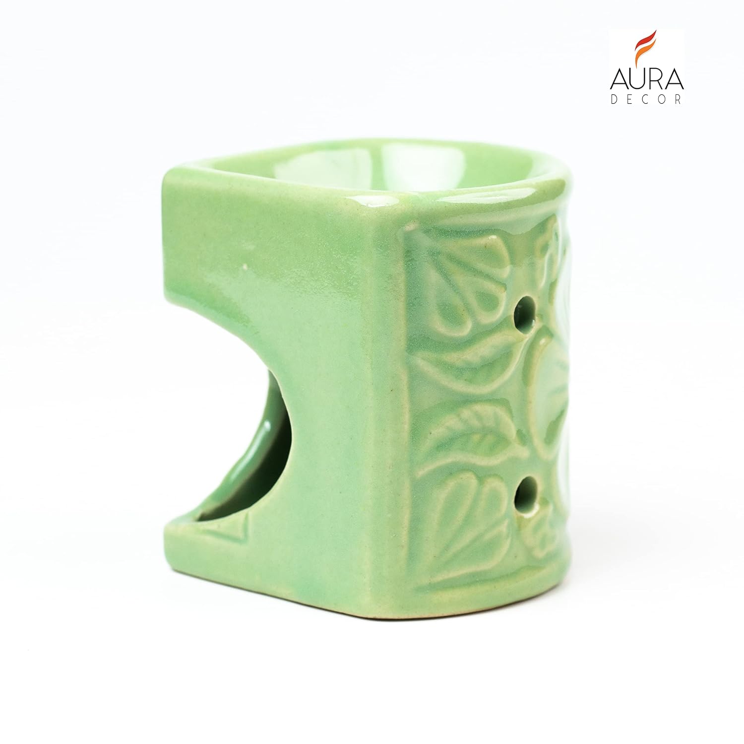 GREEN HANDCRAFTED SMALL CERAMIC BURNER WITH T-LIGHT CANDLE SET OF 1