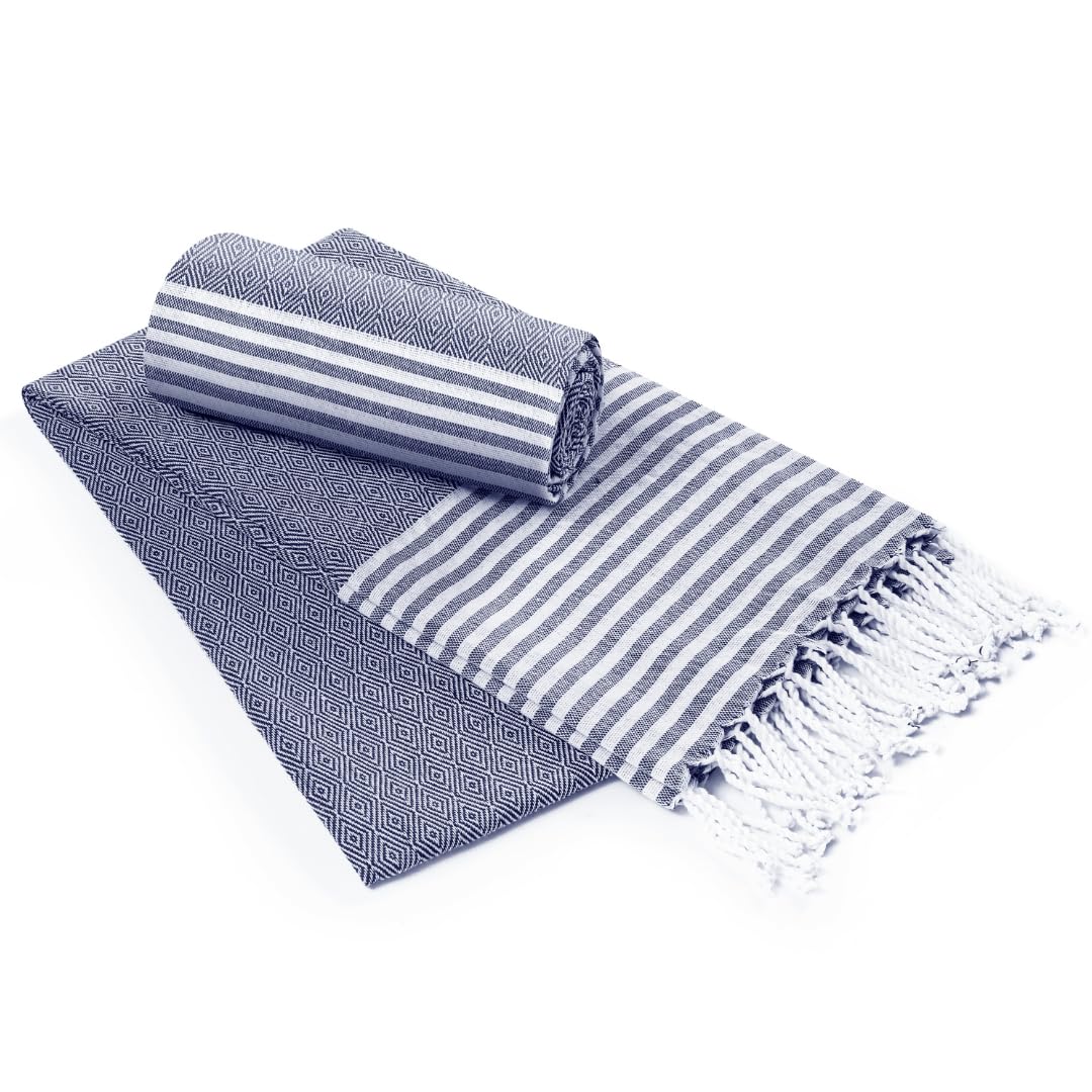 Destin Home Turkish Peshtemal Beach Towels 700 Gsm | Cotton Soft, Lightweight, Quick-Drying & Absorbent For Beach Pool Spa Picnic Travel (Navy Blue)- Set Of 2