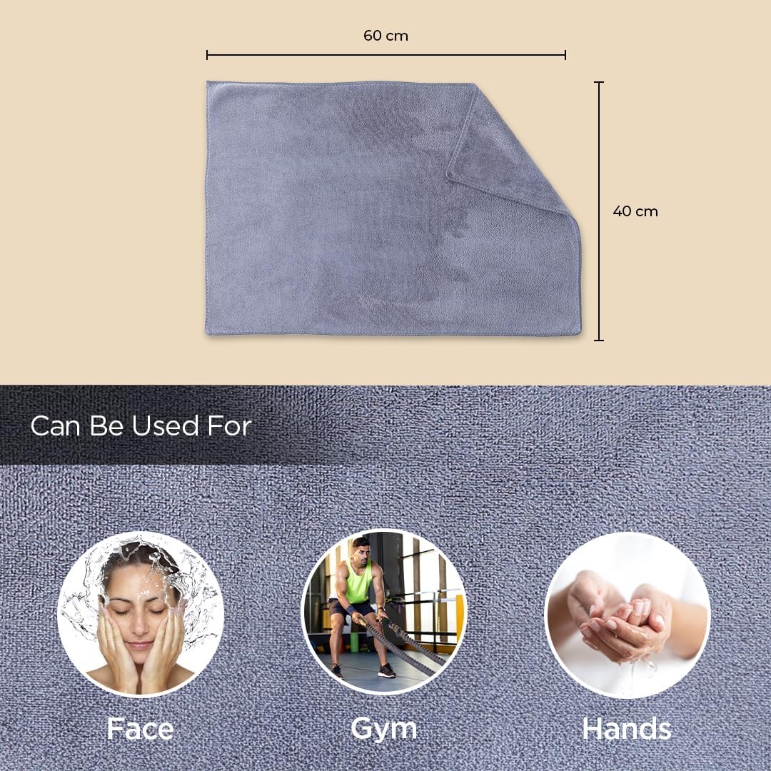Kuber Industries Face Towel 300 Gsm | Antibacterial Microfiber Hand Towel (Gray & Blue) - 2 Pcs