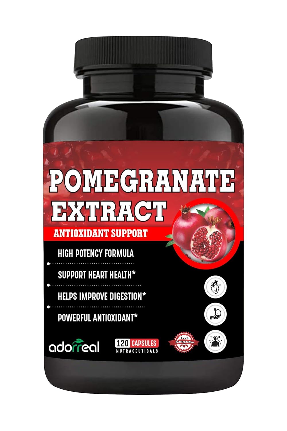 Adorreal Pomegranate Fruit Extract, Rich In Antioxidants For Healthy Body, Helps To Fight Against Harmful Free Radicals | 120 Capsules 150gm 0.3lbs