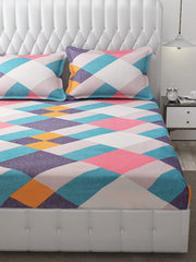Printed King Size Double Bed Bedsheet With 2 Pillow Cover (72 X 78 Inches, Multicolor) | All Around Elastic Fitted Bedsheet | Soft Touch, Wrinkle Resistant, Skin Friendly