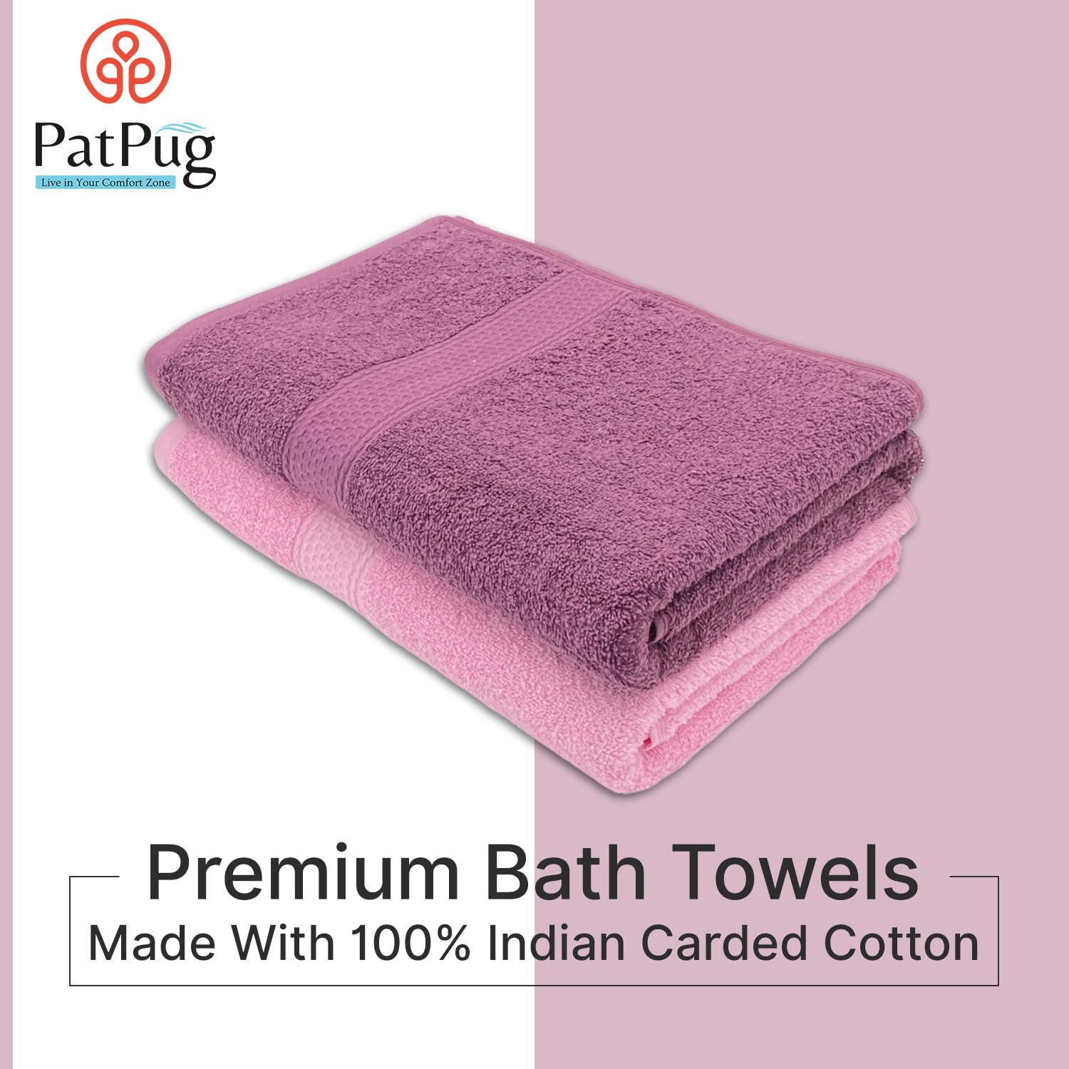 PatPug 100% Indian Ultra Soft Cotton 450 Gsm Bath Towel Large Bath Towel | Highly Absorbent Quick Drying Durable Towel For Men, Women & Kids (Mahogany & Baby Pink)