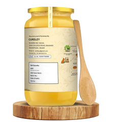 100% Natural A2 Desi Cow Ghee With Wooden Spoon By Curdley | Great Source Of Energy Healthy & Nutrients Cow Ghee Good For Skincare | (1 Litre) 33.8 Ounce | Jar Pack