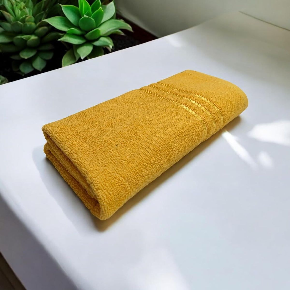100% Cotton Bath Towel 450 Gsm | Large Size Soft & Absorbent Sport & Beach Bath Towel (Yellow)