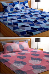 Printed Double 2 Bedsheet With 4 Pillow Covers - 90 X 90 Inches, Multicolor | Super Soft Premium Brushed Glace Cotton Bedsheet - Hand Wash Only