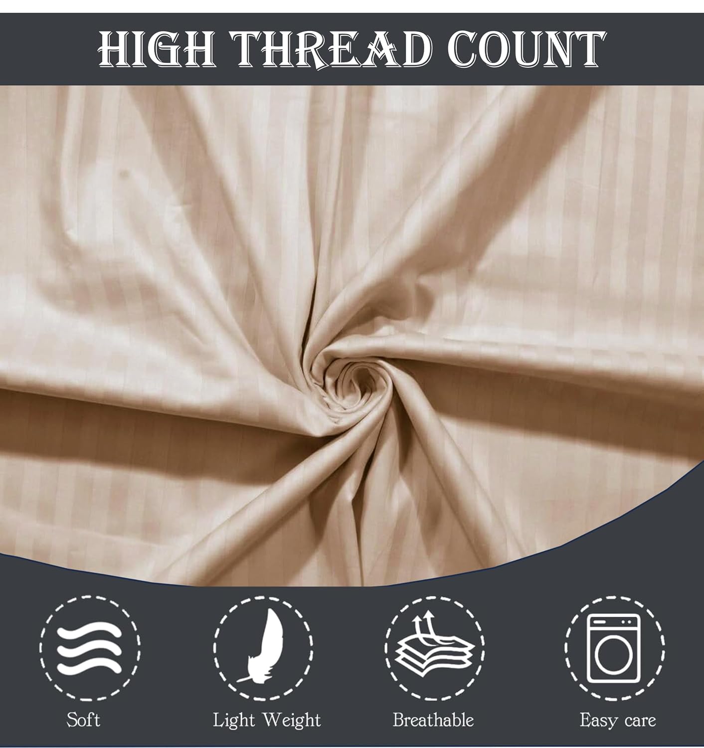 Striped Single Bedsheet With 1 Pillow Cover 60 X 90 Inches, Cream | Comfortable & Durable | Elegant Printed Bedding Set For Daily Use