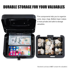 Medium Metal Cash Box With Combination Lock Safe & Money Tray For Security 7.87"X 6.30"X 3.54" Colour - Black