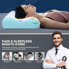 Memory Foam Pillow, Contour Cervical Orthopedic Memory Foam Pillow, White & Sky-Blue | For Neck Pain & Shoulder Pain For Sleeping | Ergonomic Cervical Pillow For Side, Back, Head