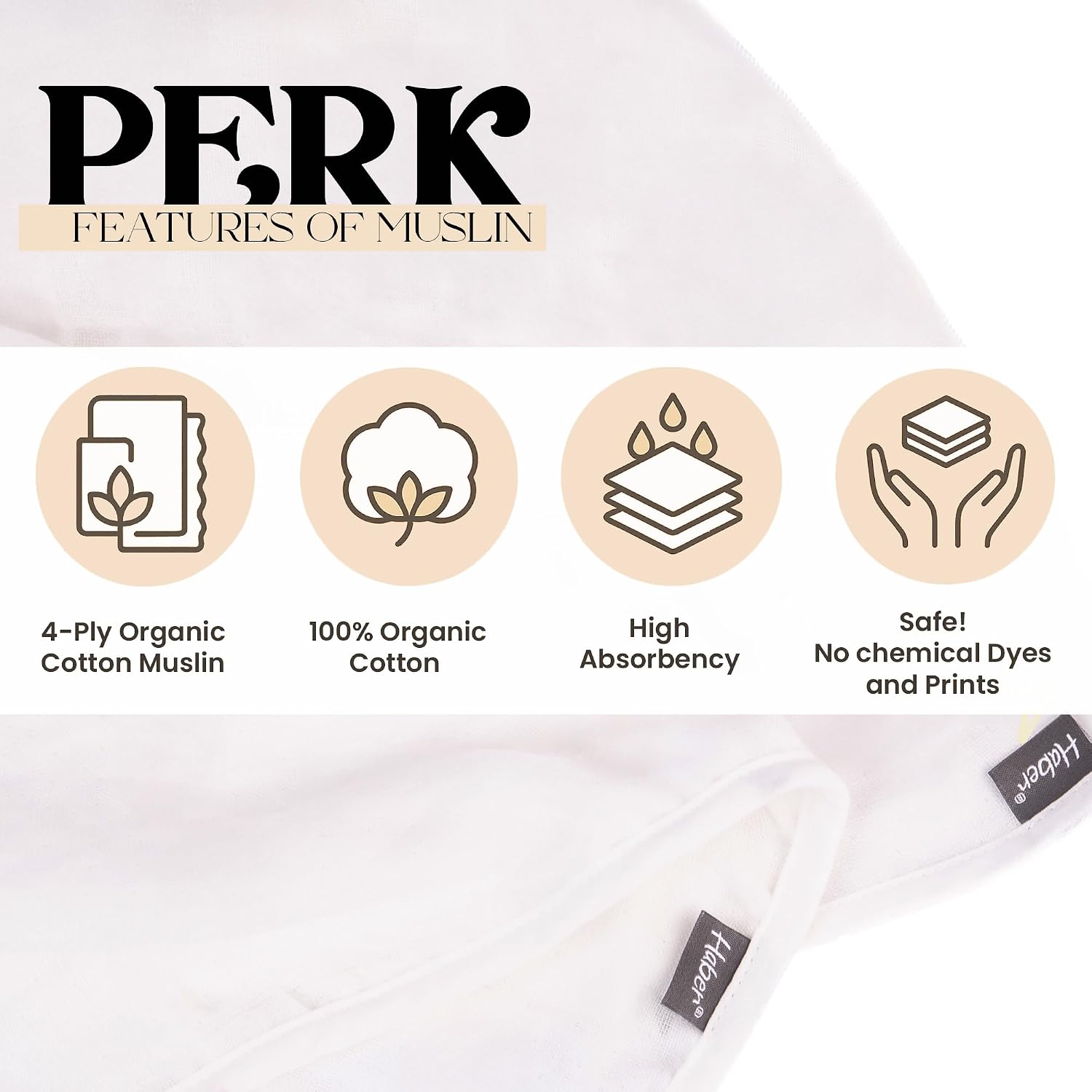 Haber Traditional Baby Muslin Bath Towel 160 Gsm | Organic Indian Cotton 4 Layer, Eco-Conscious & Safe Printed Cloth (White)- Pack Of 2