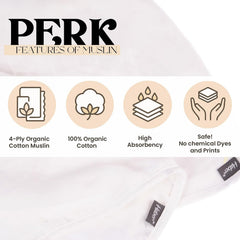 Haber Traditional Baby Muslin Bath Towel 160 Gsm | Organic Indian Cotton 4 Layer, Eco-Conscious & Safe Printed Cloth (White)- Pack Of 2