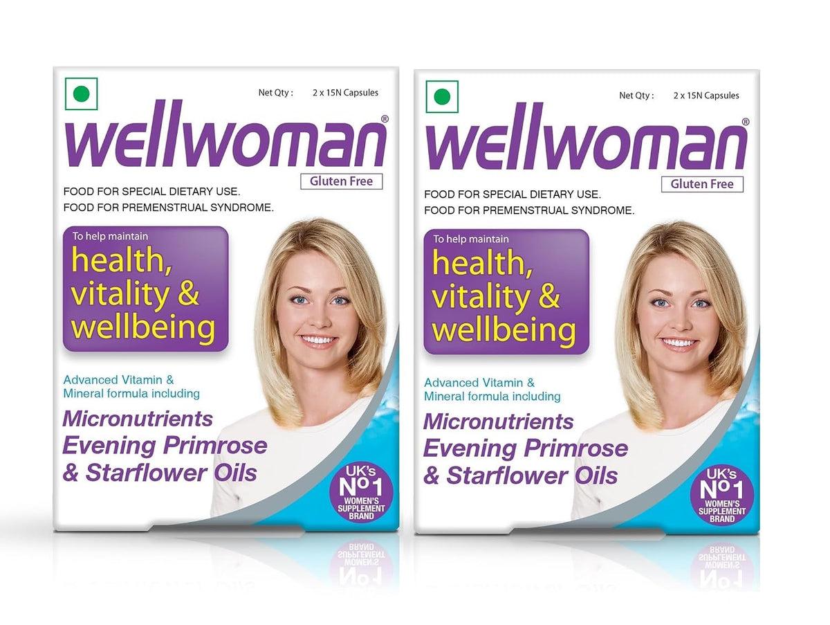Wellwoman Multivitamin Capsules With Evening Primrose Oil, Immunity, Helps Reduce Pms , Pcos Symptoms | Vegetarian 30 Capsules , 50gm 0.1lbs , Each Pack Of 2
