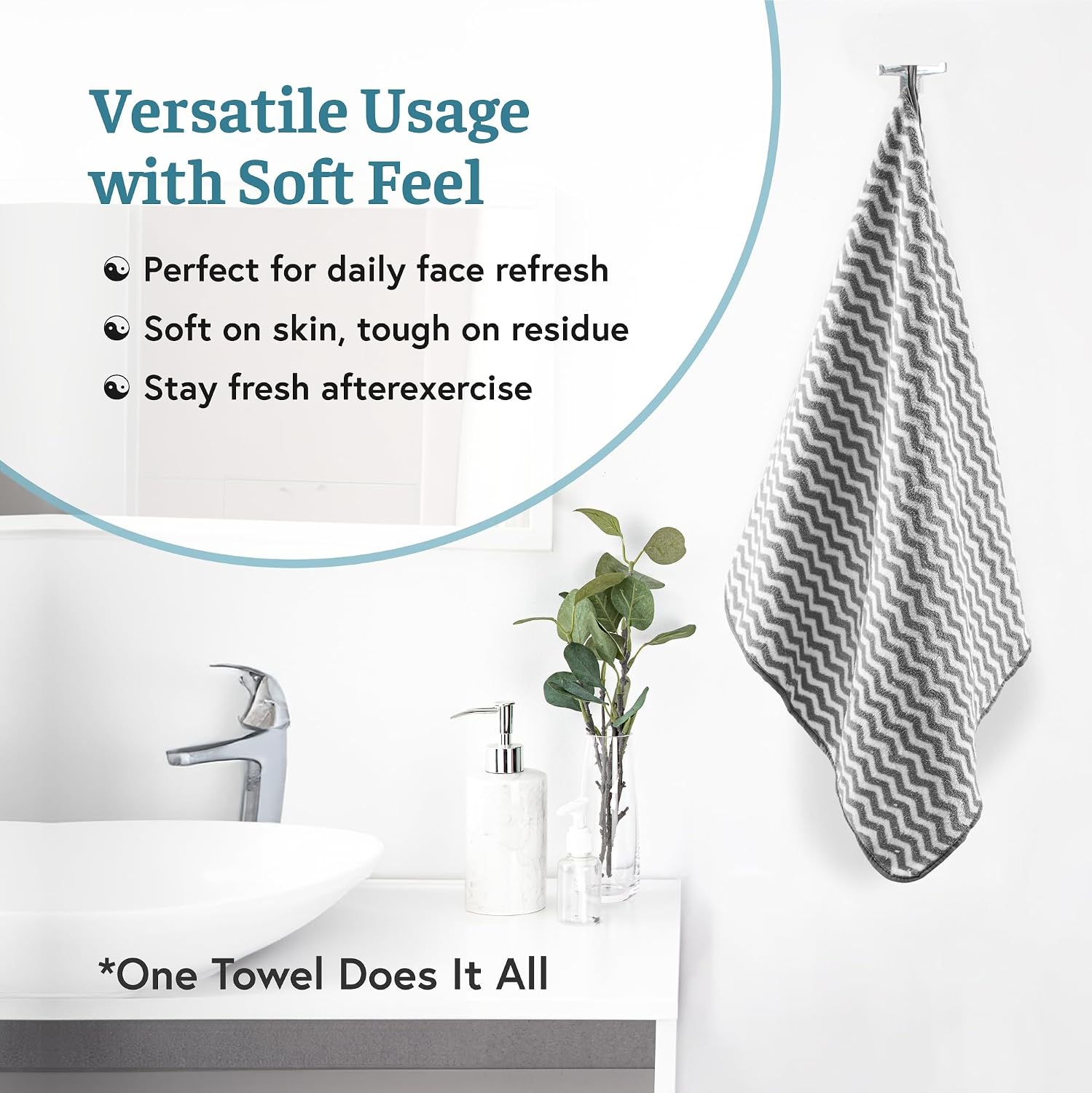 Heart Home Microfiber Soft Face Towels 900 Gsm | Quick Dry & Absorbent Hanging Hand Towels Zig Zag - Grey (Pack Of 4)