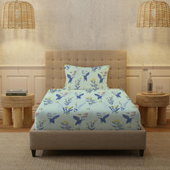 Printed Bedsheet For Single Bed With 1 Pillow Cover (Size 58 X 90 Inches) Mint Blue | Bedding Set Is Beautifully Coordinated | Breathable, Lightweight & Easy To Maintain