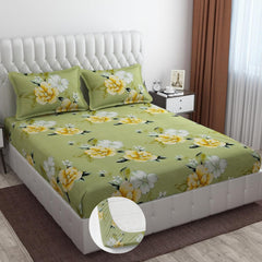 Premium Heavy Cotton Elastic Fitted Bedsheets With 2 King Size Pillow Covers | 72 X 78 Inches, Light Green - Double Bed With All Around Elastic | 350 Thread Count