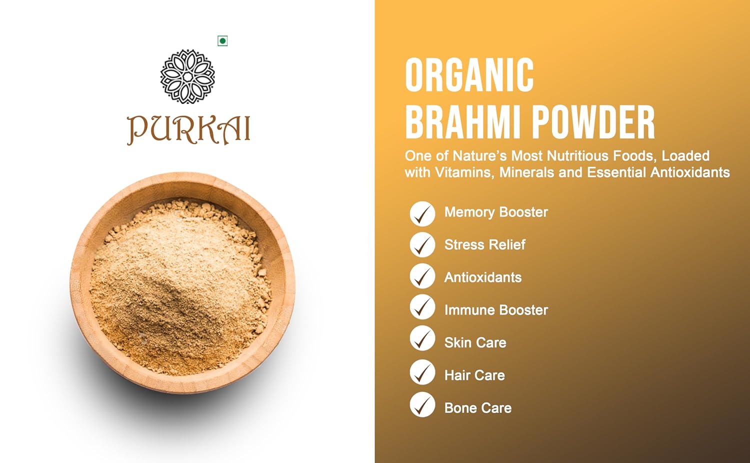 Purkai Brahmi Bacopa Monnieri Powder Jaivik Bharat Certified, Neer Brahmi Podi Non - Gmo, No Added Preservative Or Additives | 200gm 0.4lbs