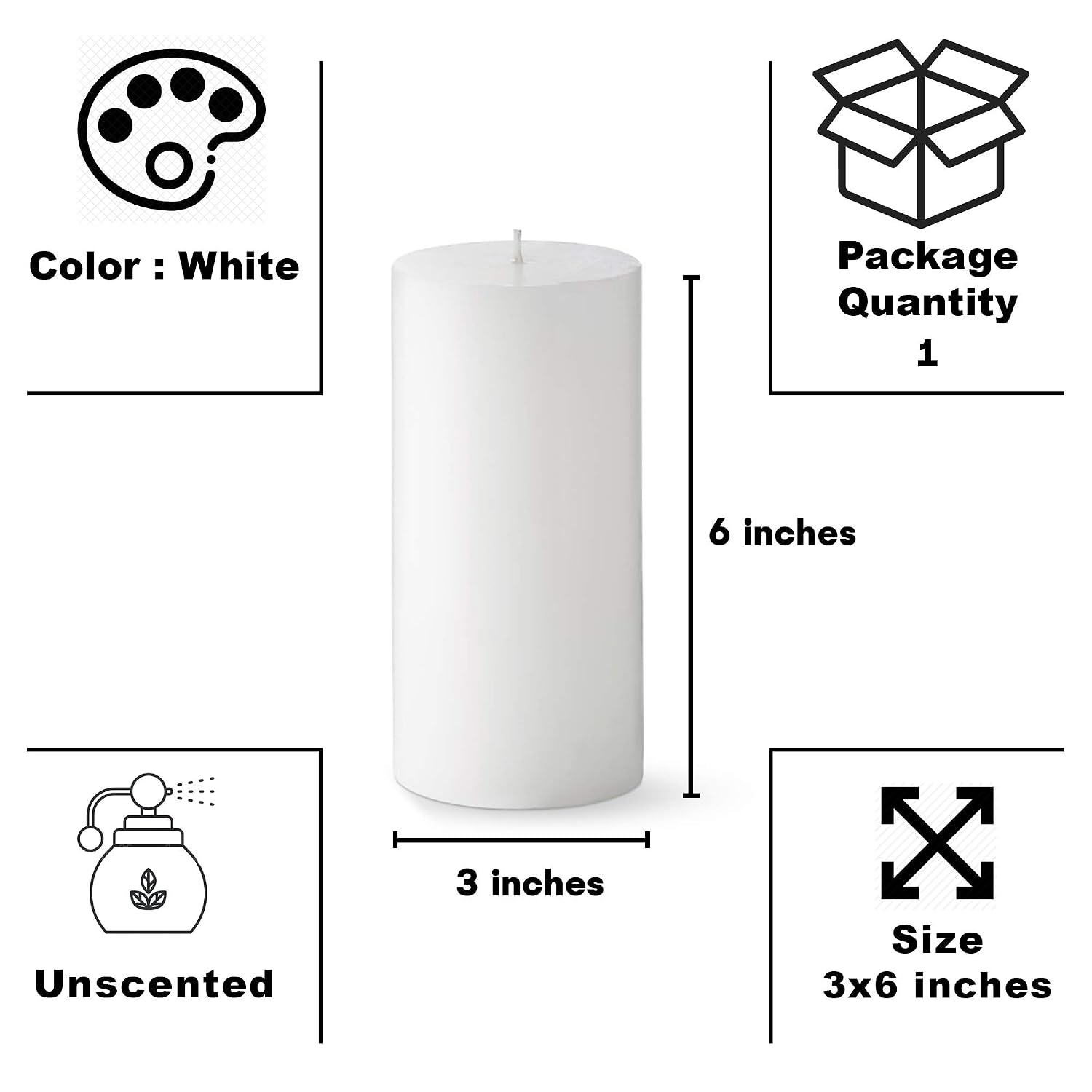 6 INCHES WHITE PILLAR CANDLES FOR HOME DECOR | BURNING TIME 90 HOURS | SET OF 2