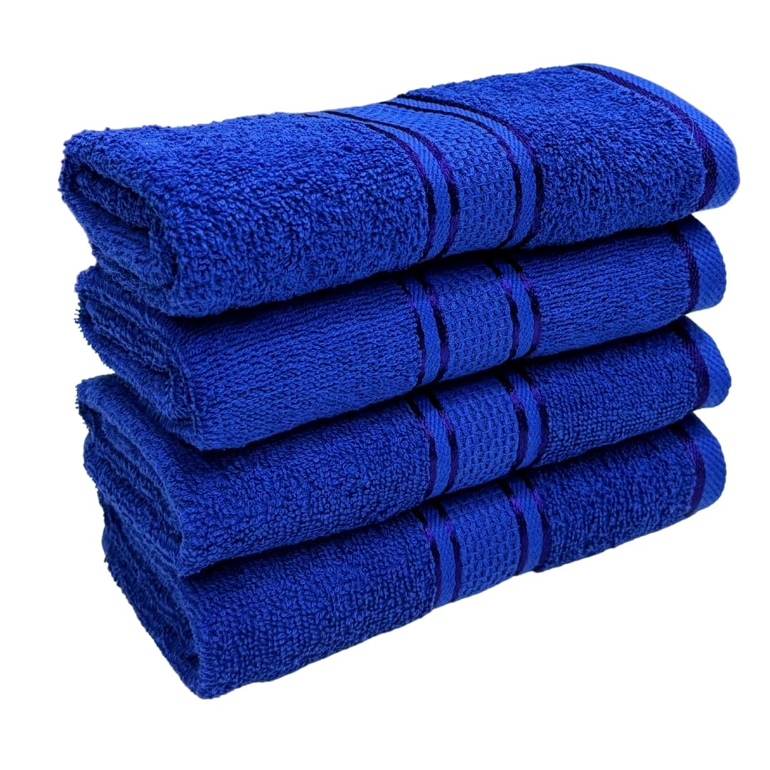Stamio Cotton Hand Towel 800 Gsm | Soft, Absorbent, Quick Dry, Small Size Towels, Travel Friendly Towel (Navy Blue) - Set Of 4